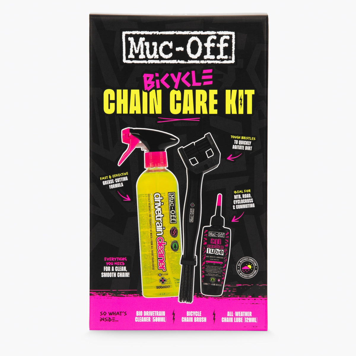 Muc-Off Bicycle Chain Care 3 Piece Kit-Cleaner, Brush, Lube