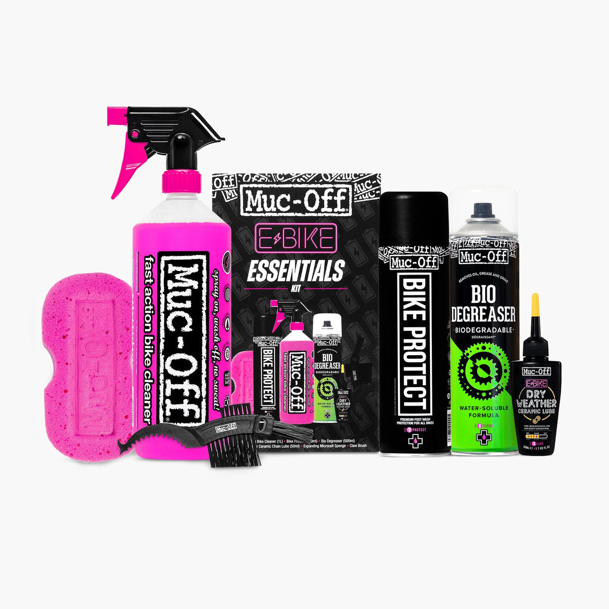 Muc-Off eBike Essentials 6 Pce Kit-Cleaner, Sponges, Brushes, Lube